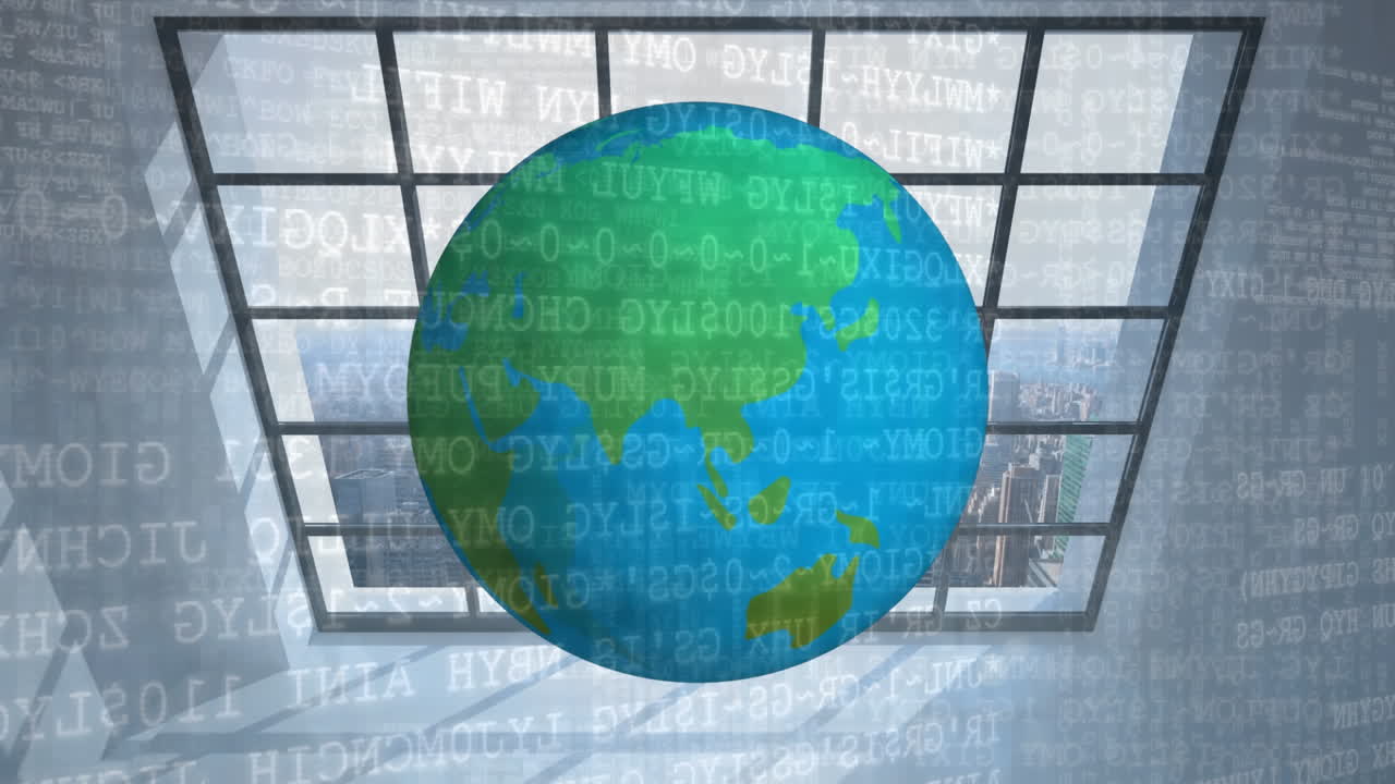 animación de un globo giratorio rodeado de datos