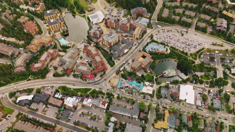 comfortable cozy town with rural houses, nice streets and parking lots. beautiful resort city in colorado, usa. view from top.