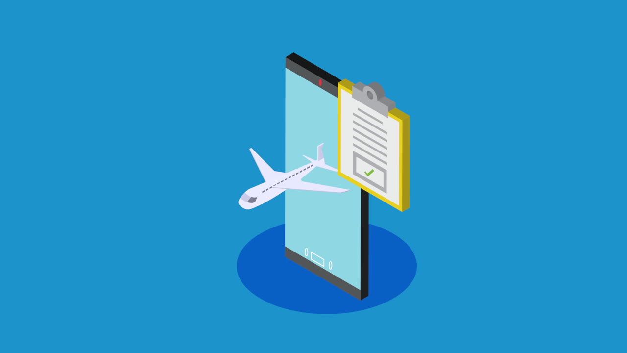 smartphone con avión y orden de animación logística