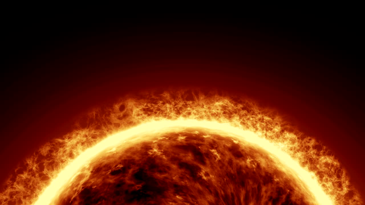 4k superficie solar realista con llamaradas solares, quema del sol aislada en negro con espacio para su texto o logotipo. fondo gráfico de movimiento y animación.