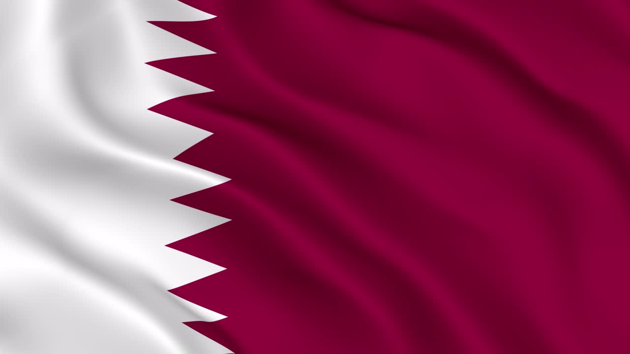 Animazione fluida e ondeggiante della bandiera del Qatar. La bandiera nazionale dello Stato del Qatar che sventola al vento. Rendering 3D realistico, 60 fps. Rallenta magnificamente di 2 volte se interpretato a 30 fps. Animazione in loop