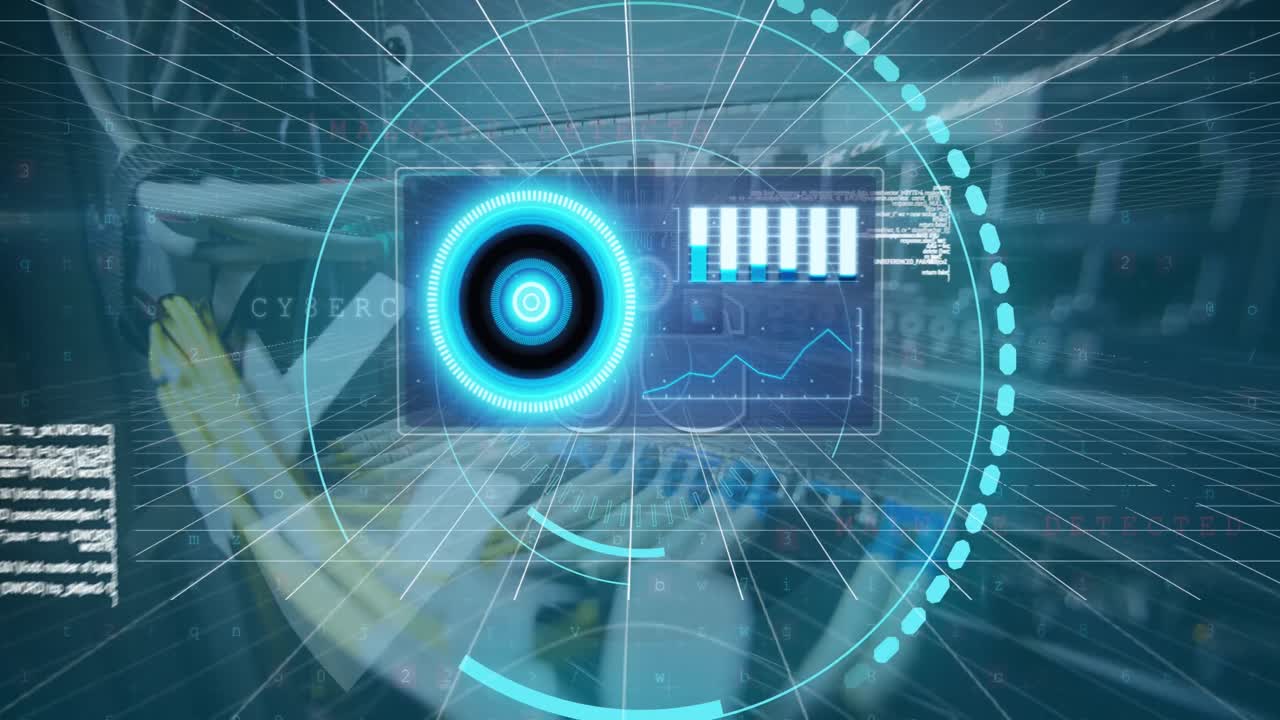 animación de la interfaz digital y procesamiento de datos a través de la sala de servidores