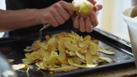 persona pelando papas en la cocina