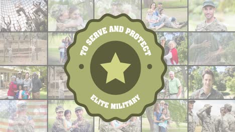 Animación-De-Servir-Y-Proteger-Texto-Militar-De-élite-Sobre-Diversos-Soldados-Con-Familias