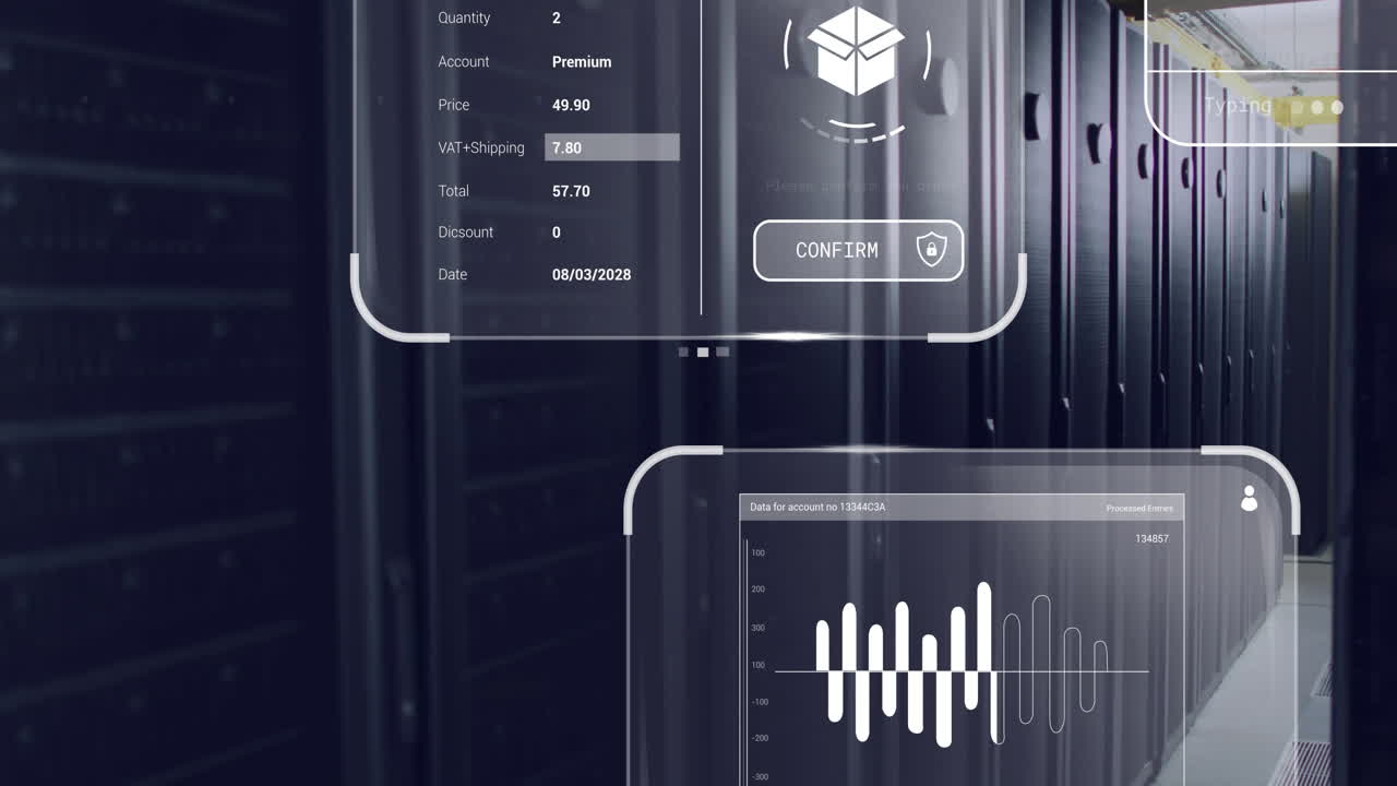 In school, animation of digital transaction interface with data charts and button