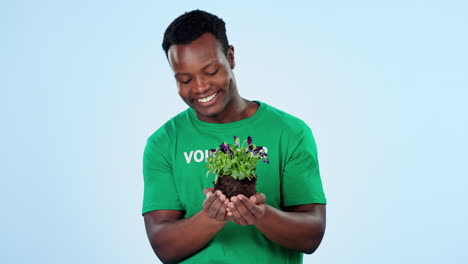 Volunteer,-happy-black-man-or-smell-plant-life