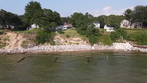 push in toward lake michigan coastline in summer