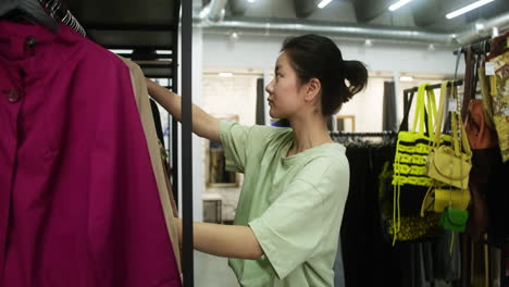 side view of asian woman in a store