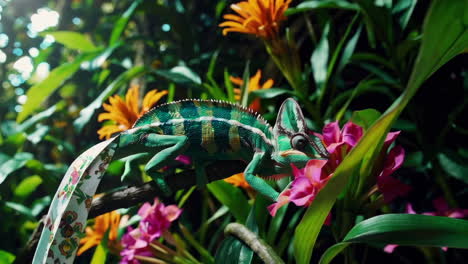 colorful chameleon in a lush tropical garden