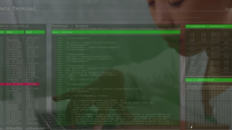 Animation af databehandling over asiatisk pige, der bruger bærbar computer