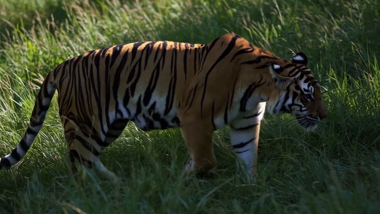 Tiger in a grassy field