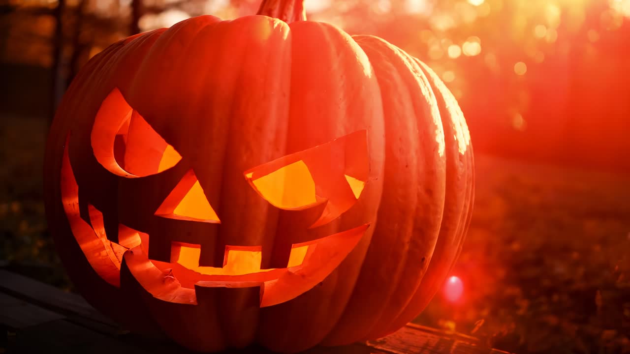 el espeluznante jack-o-lantern al atardecer