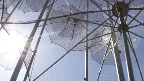 Thessaloniki-seafront,-umbrellas-installation-Close-Up