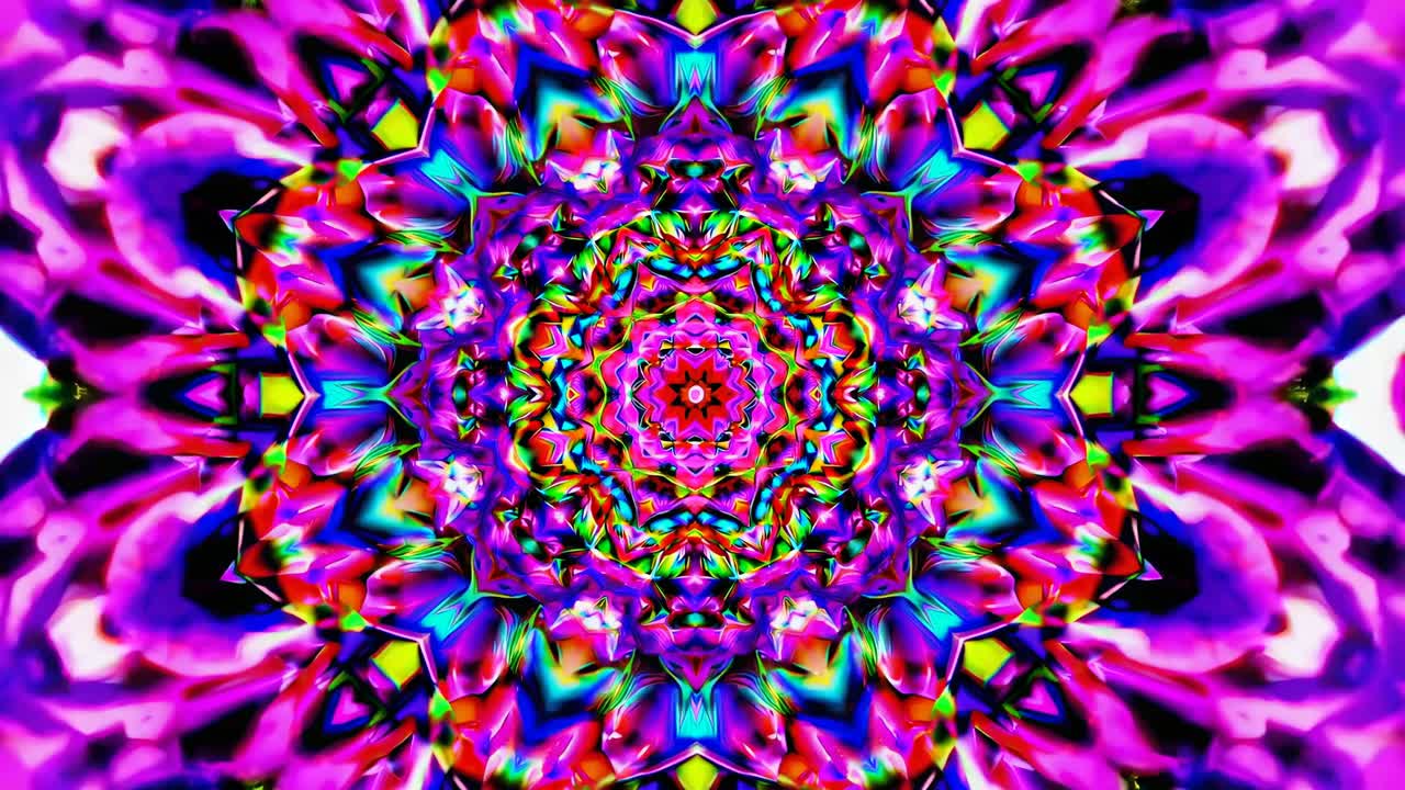 Vibrant kaleidoscope pattern in a symmetrical, top-down view