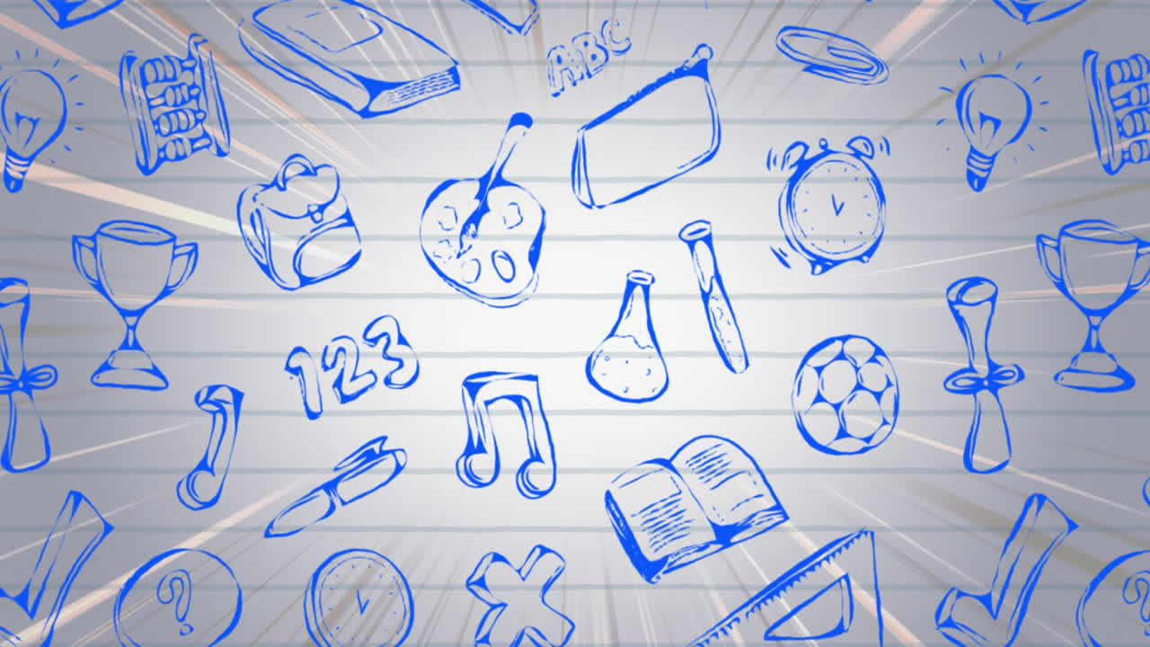 più icone di concetti scolastici che si muovono contro la carta a linea bianca