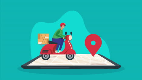 delivery service in motorcycle app animation