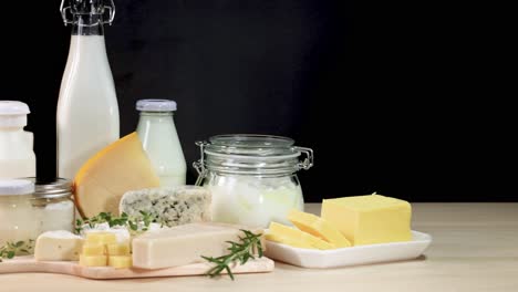 assorted dairy items arranged on a table