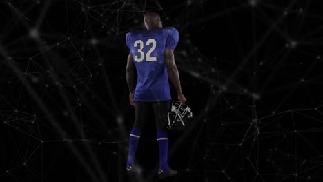 animación de la red de conexiones sobre el jugador de fútbol americano afroamericano