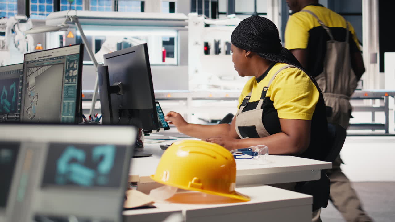 Vertical Video African american expert troubleshoots photovoltaic systems in solar energy plant