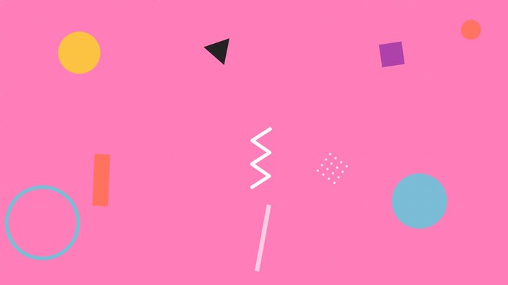 Abstract Motion Graphics with Floating Geometric Shapes on Pink Background