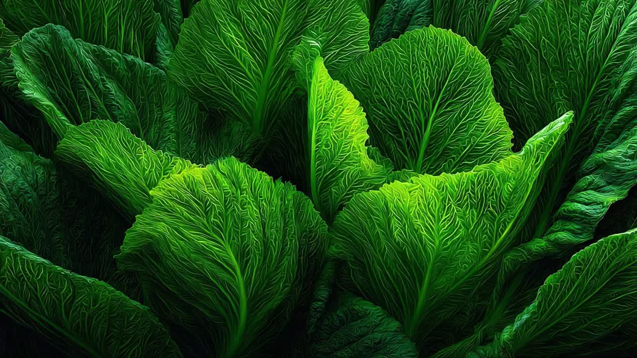 A Lush Arrangement of Vibrant Green Lettuce Leaves with Intricate Veins Showcasing Nature's Beauty and Freshness in the Garden