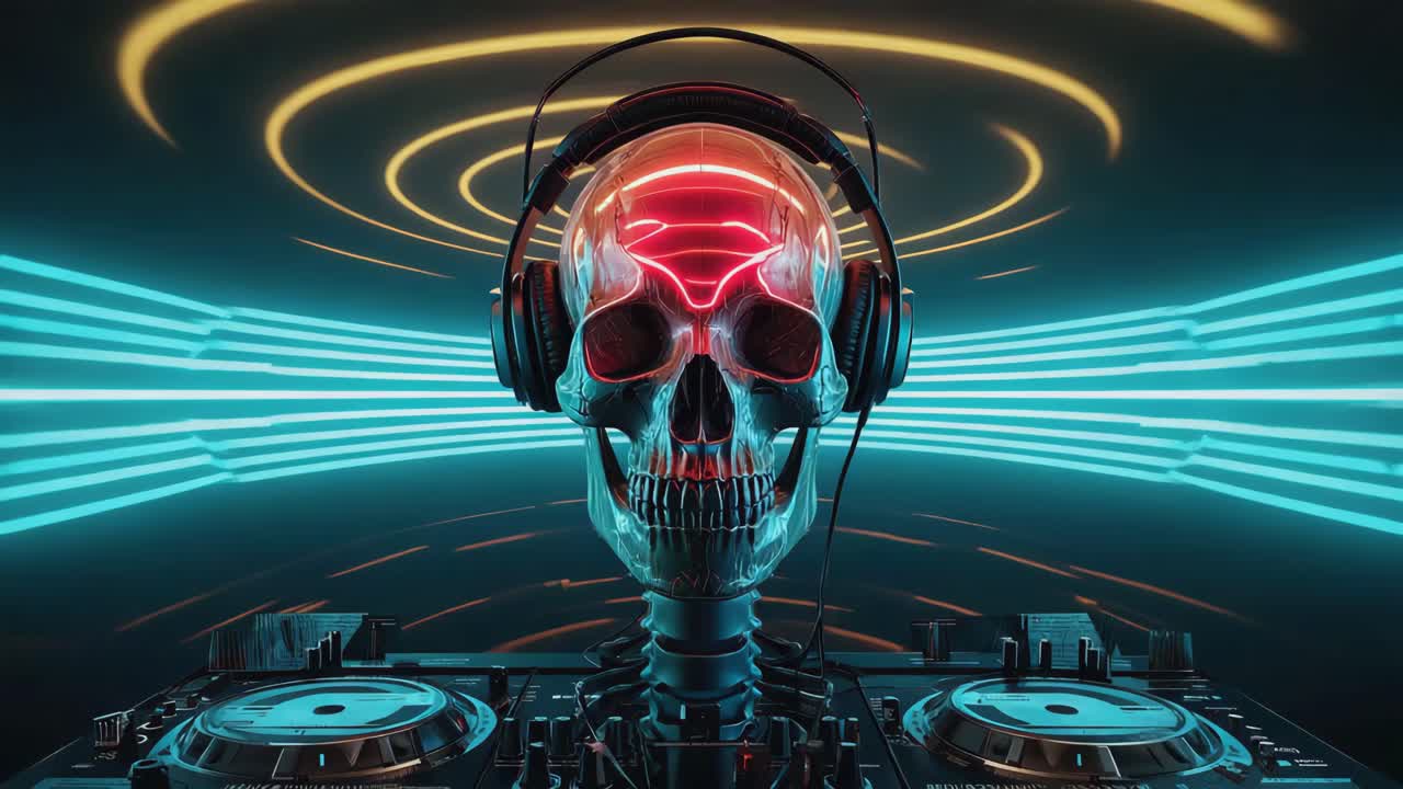 Futuristic Neon Skull DJ
