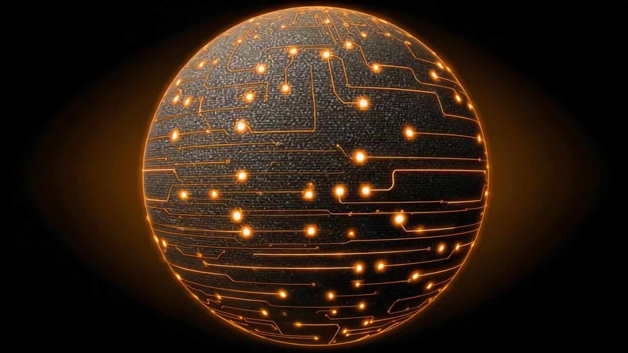 Exploring the Intricate Design of a Futuristic Digital Sphere Illuminated with Circuit Patterns and Glowing Nodes Representing Advanced Technology