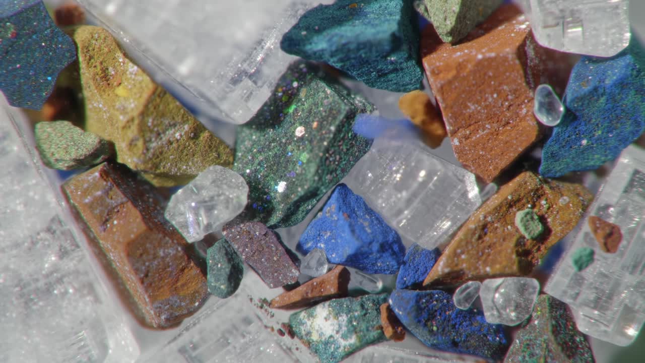 Beautiful Close-Up View of Colorful Mineral Crystals and Stones on a Natural Surface
