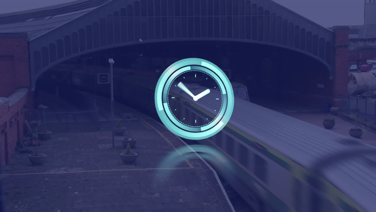 animación del reloj moviéndose rápidamente sobre el tren