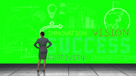 businesswoman looking at green interface