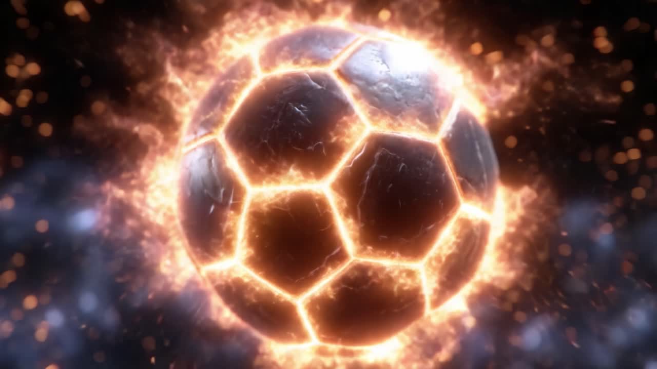 Dynamic Explosion of a Glowing Soccer Ball Surrounded by Fiery Sparks Capturing the Energy and Passion of Football in Stunning Visuals