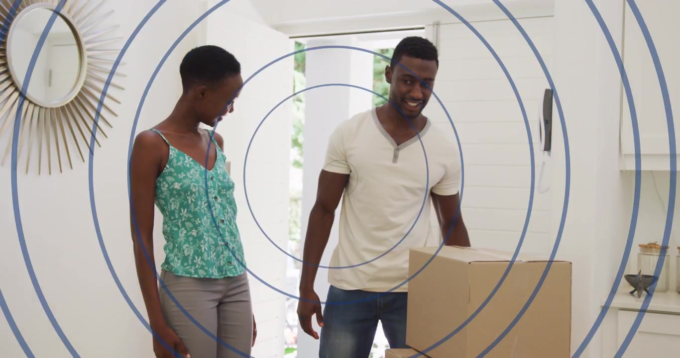 Animation of circles over african american couple