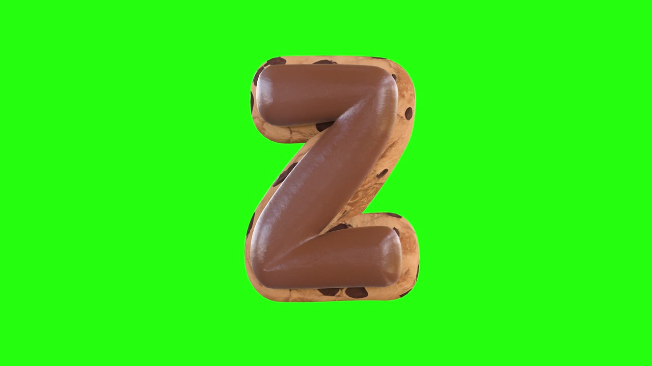 Animazione 3D della lettera Z che ricrea un biscotto con cioccolato sopra.