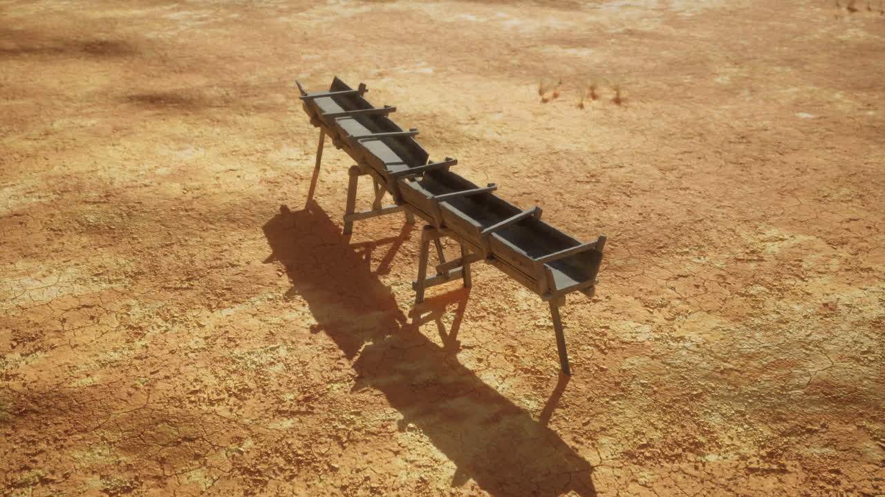 Ancient Wooden Waterway in a Dry Desert Landscape