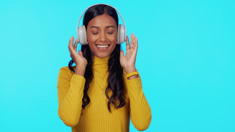 Happy,-mockup-and-woman-with-headphones