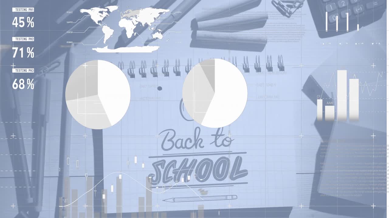 학교 텍스트와 학교 아이템에 대한 데이터 처리의 애니메이션