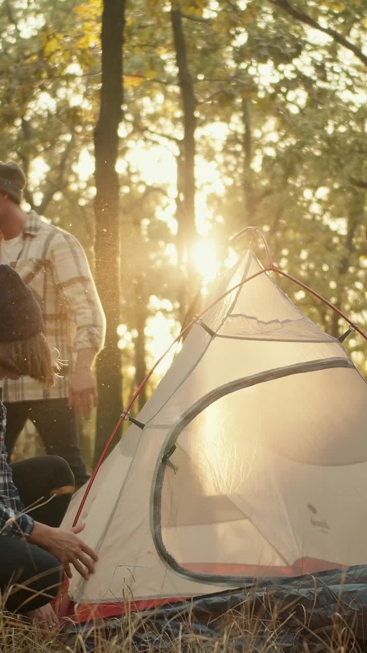 Setting Up Tent in the Forest
