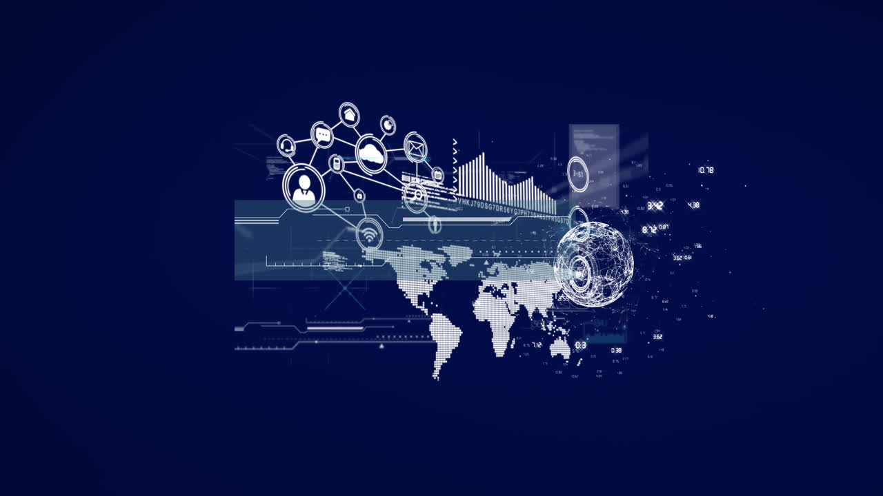 어두운 배경에서 데이터 처리를 가진 디지털 인터페이스의 애니메이션