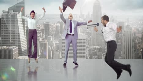 series of jumping business people in slow motion