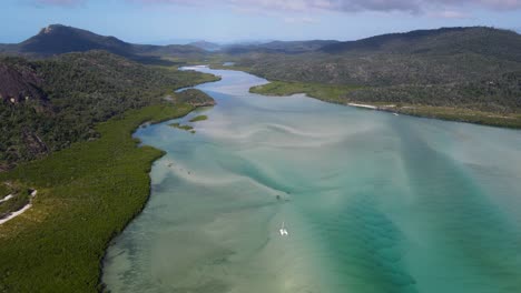 Vista-Aérea-De-La-Entrada-De-La-Colina-Y-El-Parque-Nacional-De-Las-Islas-Whitsunday---Playa-De-Whitehaven-En-Qld,-Australia