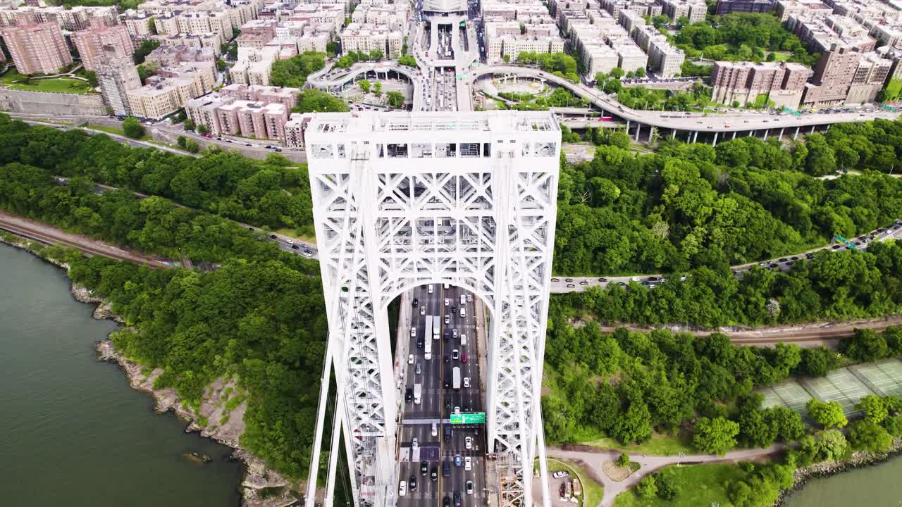 Amazing aerial view of New York's George Washington Bridge, traffic entering Manhattan