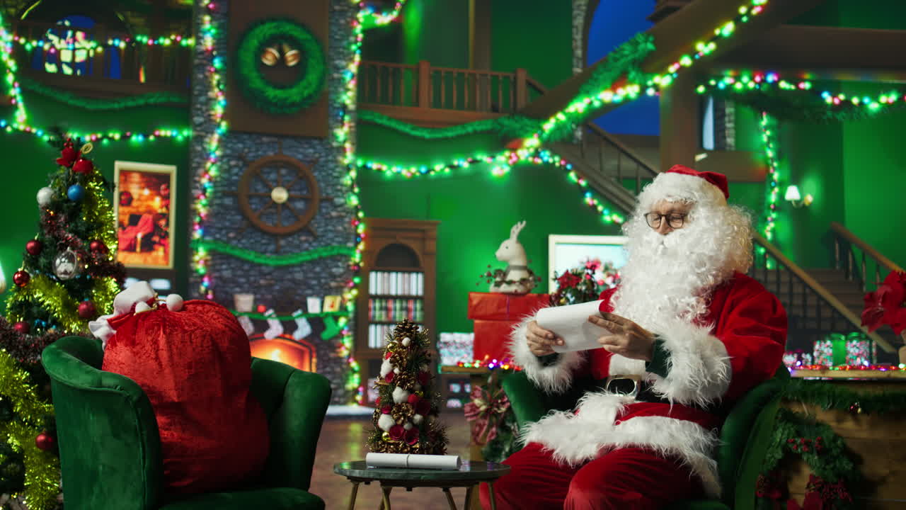 산타가 편지를 읽고 있다