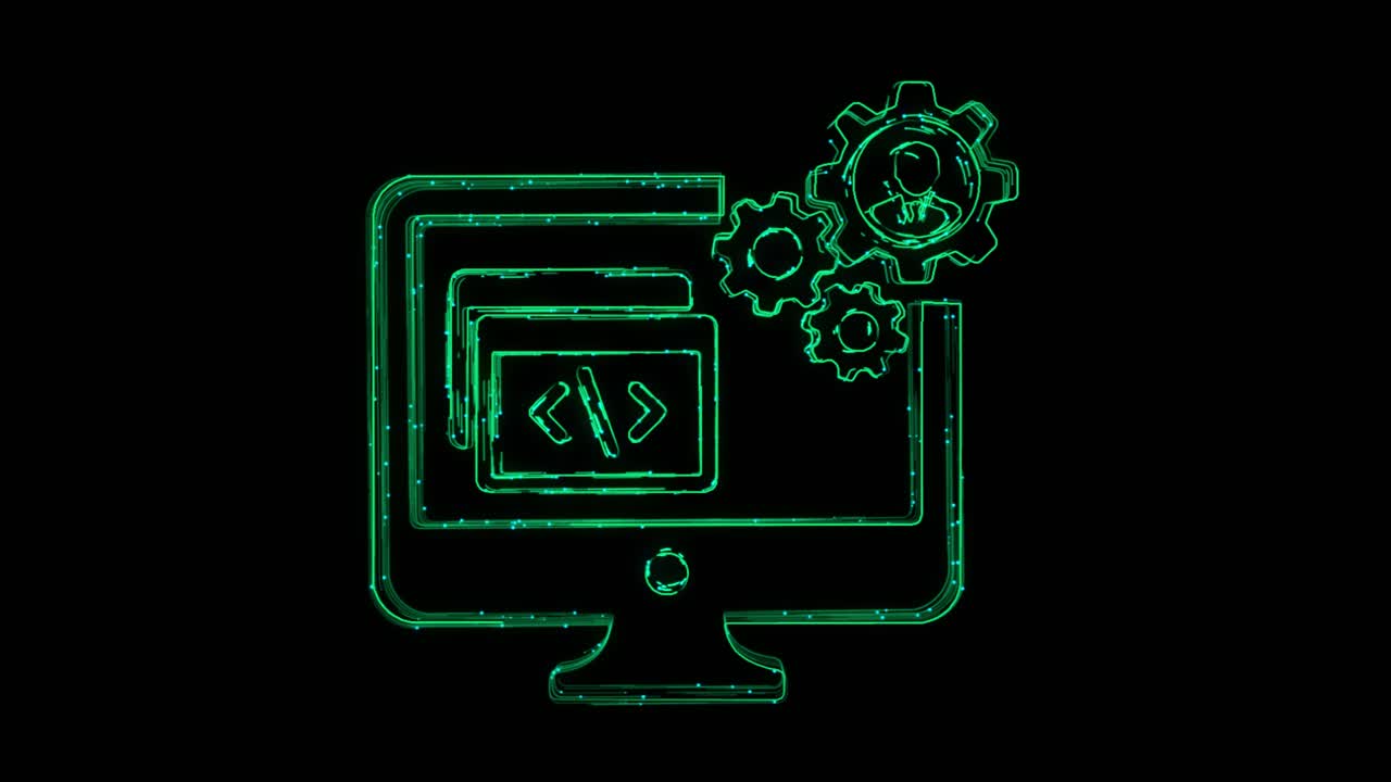 Software development animated icon appearing with lines on black background porgramming code
