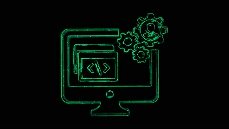 software development animated icon appearing with lines on black background porgramming code