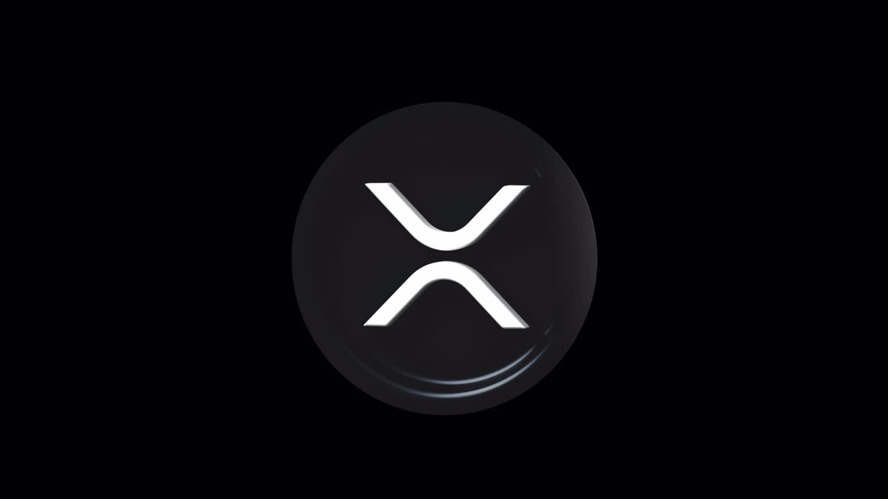 Logo animato della criptovaluta Ripple XRP su sfondo nero.