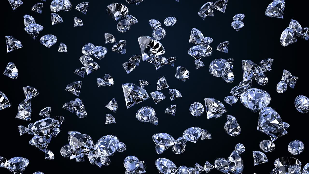 많은 보석 다이아몬드 돌이 검은색에 떨어집니다.