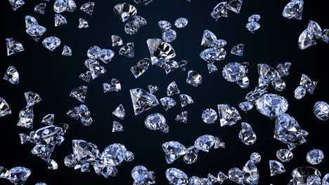 muchas piedras de diamantes de joyería cayendo sobre el negro