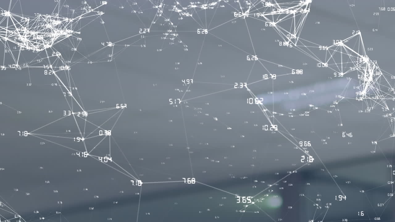 animación de números y red de conexiones a través de la oficina.