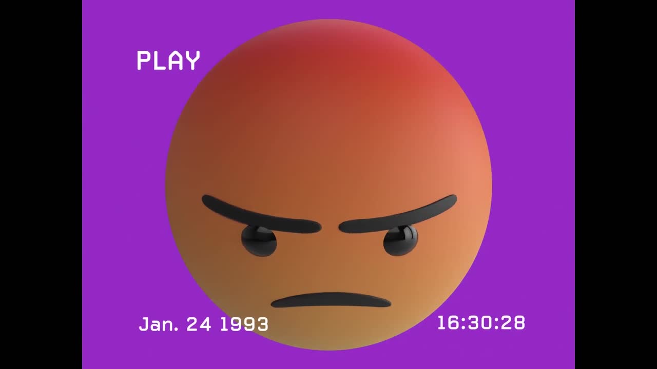 Animation of angry emoji icon over screen with noise