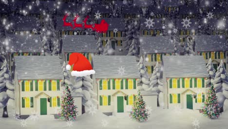 animation of snow falling over santa in sleigh at christmas